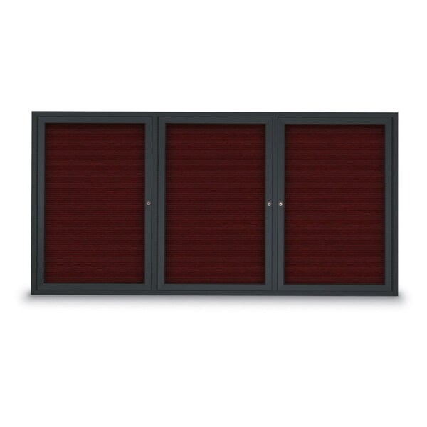United Visual Products 96"x48" 3-Door Enclosed Outdoor Letterboard, Burgundy/Black UV1163DTD9648-BLACK-BURGUN - main